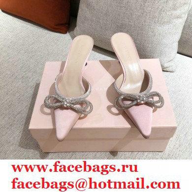 Mach & Mach Heel 6.5cm Double Bow Mules Satin Pink 2021 - Click Image to Close